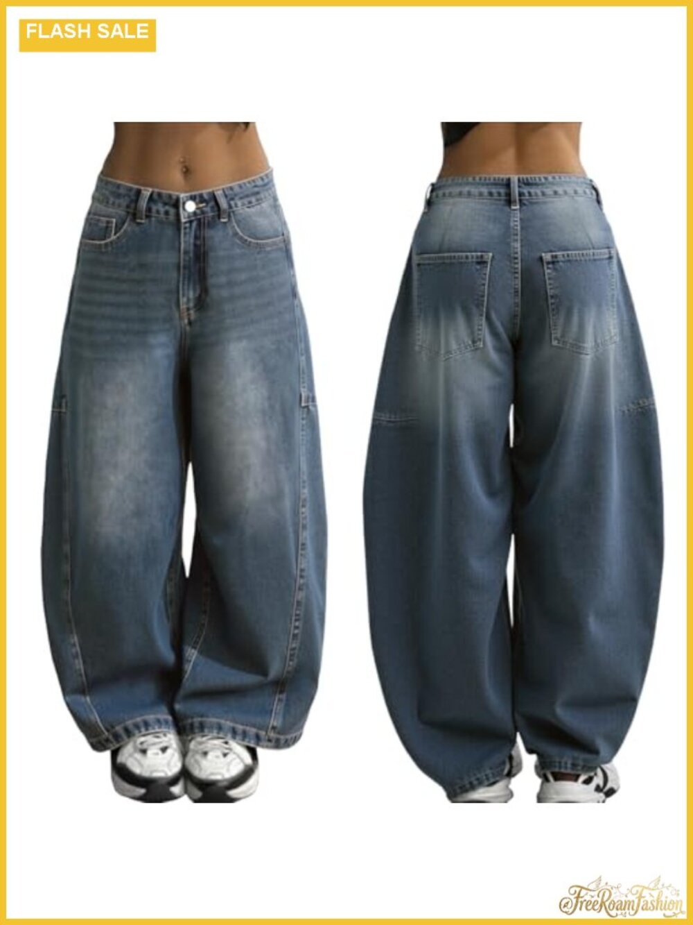 Vintage 90s Baggy Wide Leg Jeans Mid Rise Barrel Denim Non-Stretch